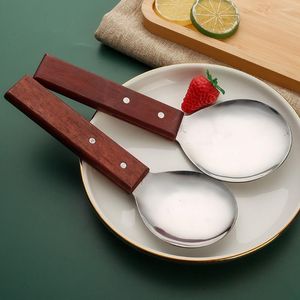 Ensembles de vaisselle 2 pièces manche en bois cuillère à riz épaissi ménage repas antiadhésif japonais soupe pagaies purée de pommes de terre Scooper inoxydable