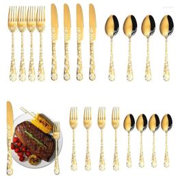 Conjuntos de louça 20 peças conjunto de talheres de aço inoxidável utensílio reutilizável talheres facas garfos jantar jantar para restaurante ocidental