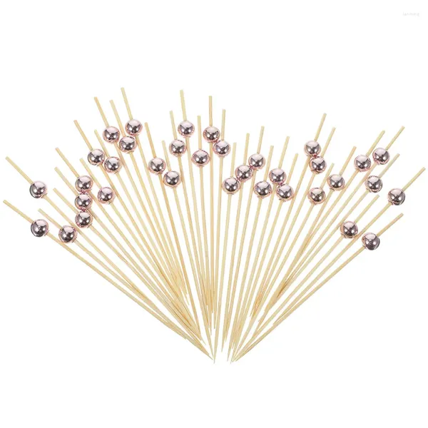 Ensembles de vaisselle 200pcs pics à cocktail en bambou bâtonnets de perles artificielles brochettes apéritifs desserts cure-dents