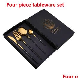 Ensembles de vaisselle 2022 4 pièces / ensemble de couverts noirs en acier inoxydable fourchette de cuisine dorée couteau cuillère mariage sierware livraison directe otltm