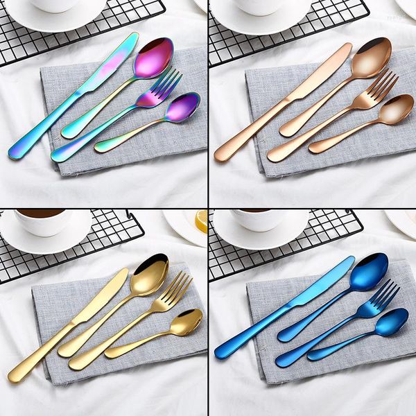 Juegos de vajilla 2023 Colección Gold Utensilios de cocina Acero inoxidable con cuchillos Tenedores y cucharas para regalos familiares