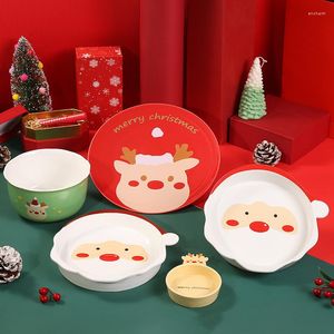 Conjuntos de vajilla 2023 Venta de Navidad Elk Plato de comedor Santa Claus Vajilla Conjunto de Navidad Dibujos animados Lindos platos de cerámica Decoración del hogar