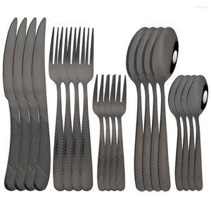 Set sets 20 stks zwarte set koffie lepel cake fruit vork mes met roestvrijstalen tafelwerk keuken flatware keukengerei