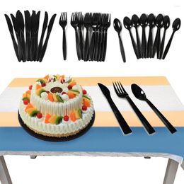 Ensembles de vaisselle 20 pièces fournitures de fête en plastique PP vaisselle couteau de course cuillère fourchette couverts jetables noir ustensiles de barbecue