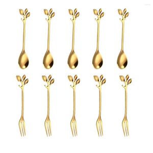 Ensembles de vaisselle 20 pièces en acier inoxydable gâteau fruits fourchette et cuillère ensemble crème glacée thé café vaisselle dégustation Dessert Forks264W