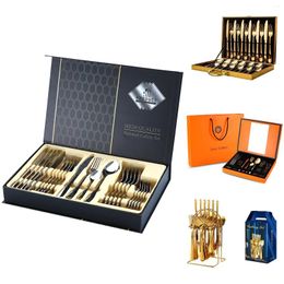 Ensembles de vaisselle 24 pièces Ensemble de vaisselle exquise Couverts en acier inoxydable Couteau et cuillère Coffret cadeau pour six personnes Noël