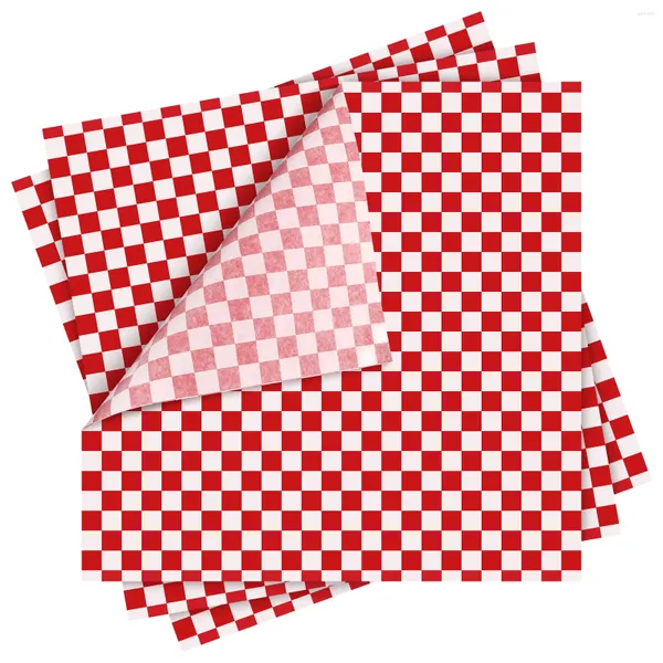 Ensembles de vaisselle 24 pièces panier tissé en rotin imitation papier d'emballage rouge cire sandwich pochoir doublure cirée anti-graisse charcuterie