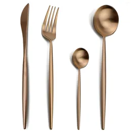 Dinnerware Sets 24-Pcs Rose Gold Cutlery Set Wedding Fork Knives Scoops Teaspoon 18/10 Stainless Steel Tableware Drop