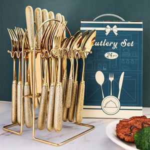 Dijkartikelen sets 24 pc's roestvrijstalen bestek hamerpatroon keramische handgreep mes vork lepel set bestek set reiss set reiss flatware 230320