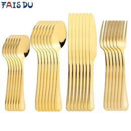 Dinware Sets 24 PCSSet roestvrijstalen bestek gouden tafel 24 stuks keuken servies lepels vorken 220922