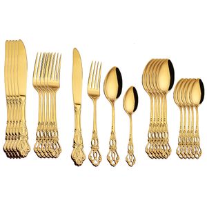 Ensembles de vaisselle 24 pièces ensemble de vaisselle or acier inoxydable royal cuillère fourchette couteau cuisine Western nourriture argent cadeaux 230531