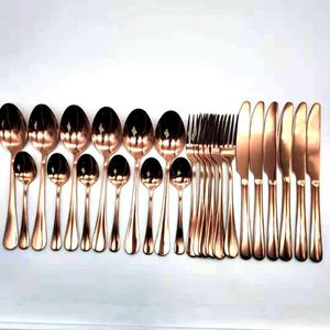 Servies Sets 24Pcs 18/10 Roestvrij Stalen Set Rose Goud Bestek Lepel Vork Mes Westerse Cutleri Zilverwerk Servies Geschenkdoos