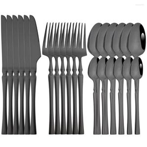 Ensembles de vaisselle 24 pièces ensemble de couverts noirs fourchette à dîner couteau cuillère en acier inoxydable miroir occidental vaisselle de mariage lavable au lave-vaisselle