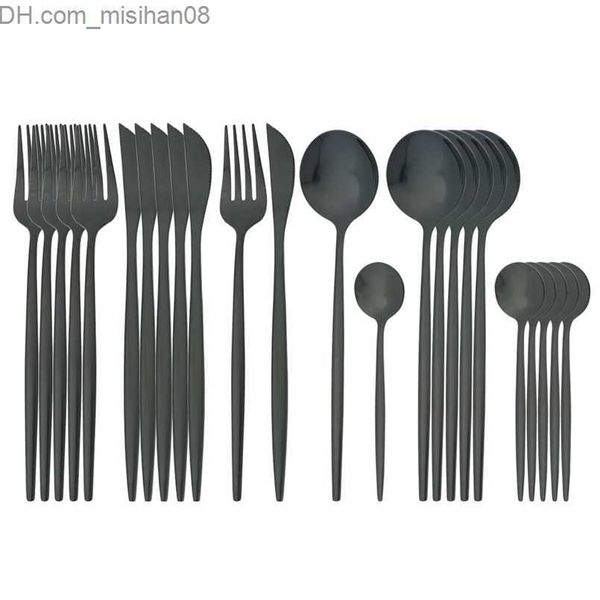 Ensembles De Vaisselle 24 Pcs Noir Couverts En Acier Inoxydable Vaisselle Couteau Fourchette Cuillère À Café Vaisselle Maison Cuisine Dîner 210804 Z230630