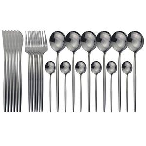 Dinware sets 24 stks zwart gouden bestek set 18/10 roestvrij staal servies colorf mes vork lepel tafelwerk keuken diner sierw dhncw