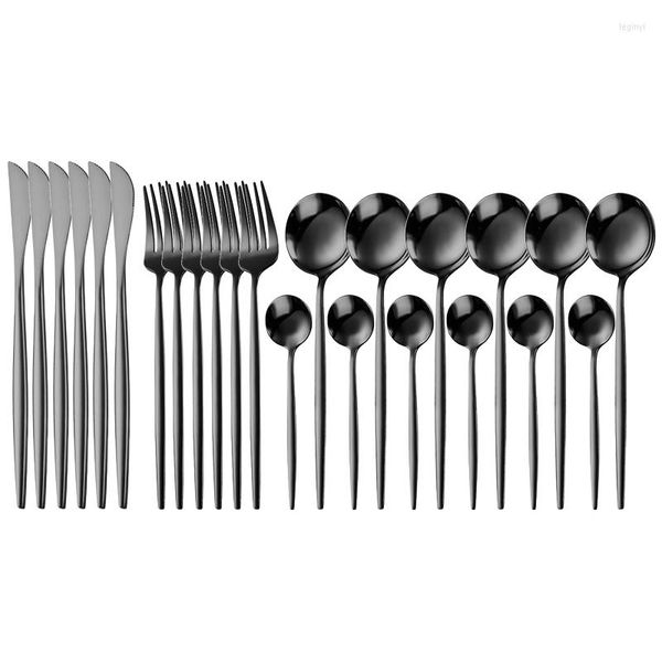 Ensembles de vaisselle 24 pièces ensemble d'or noir 18/10 couteau en acier inoxydable fourchette cuillère couverts vaisselle argenterie goutte