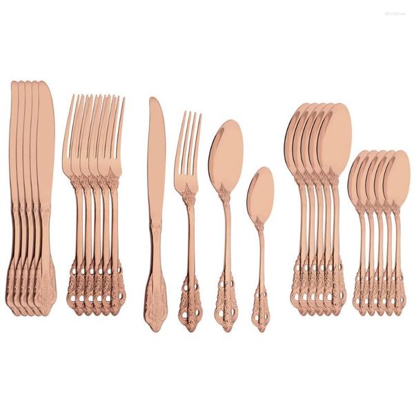 Ensembles de vaisselle 24 pièces ensemble de couverts Rose couteau fourchette 18/10 cuillère en acier inoxydable Royal cuisine vaisselle