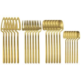 Ensembles de vaisselle 24 pièces ensemble d'or 304 couverts en acier inoxydable mat argenterie dorée couteau occidental fourchette cuillère vaisselle couverts