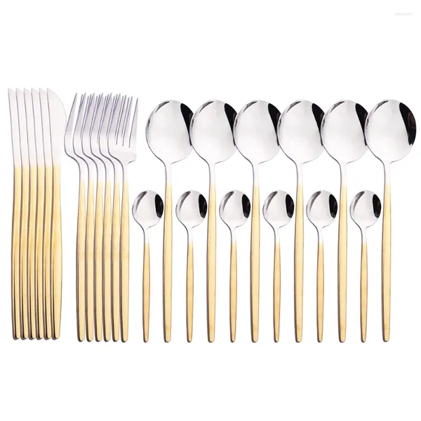 Ensembles de vaisselle 24pcs or argent couverts ensemble en acier inoxydable dîner fourchette cuillère couteau couverts cuisine argenterie occidentale