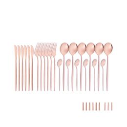 Dinware sets 24 stks gouden tafelwerk set roestvrijstalen mes vork lepel flatware veilige bestek setgift zc381 drop levering home gar dhuhd