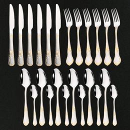 Ensembles de vaisselle 24 pièces magnifique or vaisselle en acier inoxydable ensemble de couverts cuisine cuillère couteau fourchette couverts argenterie Style Antique