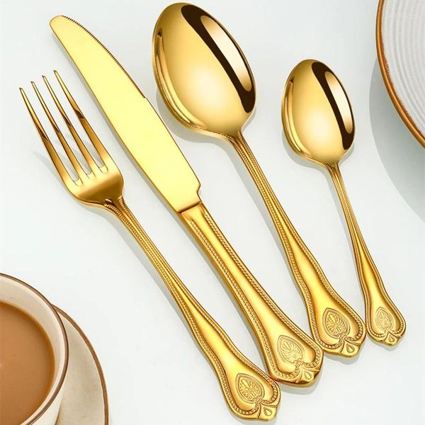 Ensembles de vaisselle 24pcs Indio Silver Gold Cutlery Set 18/10 Créativité en acier inoxydable Rolwewware 304 Drop