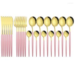 Dinware sets 24 stks Koreaanse set roestvrijstalen bestek steak mes vork koffielepel flatware fel licht tafelgerei