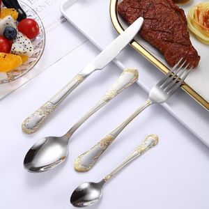 Dinware sets 24 stks Kubac Hommi Gold vergulde roestvrijstalen set Dinner Mes Fork -bestek Drop