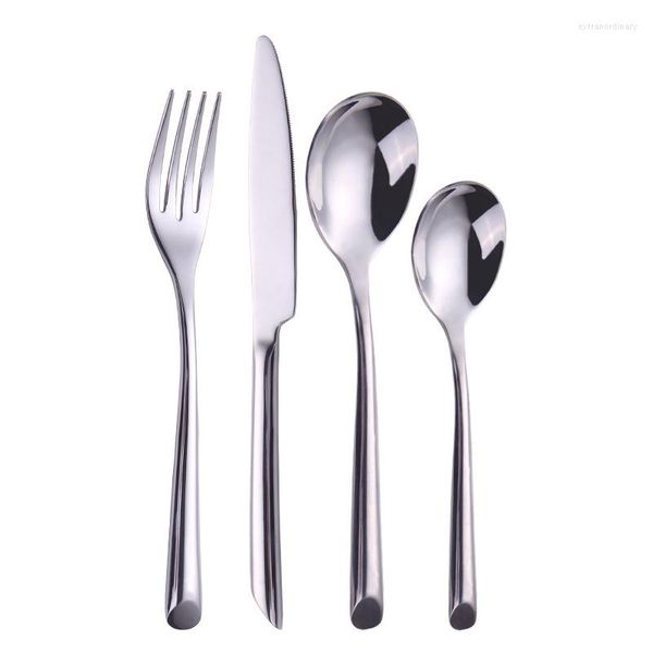 Ensembles de vaisselle 24 pcs/lot argent ensemble de couverts Portable en acier inoxydable couteau de Table fourchette S Poon dîner cuisine vaisselle en gros