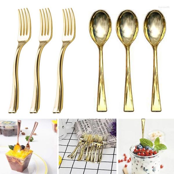 Ensembles de vaisselle 24PCs Party Plastic Imitate Metal Flatware Cuillères jetables Golden Mini Spoon Set