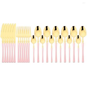 Ensembles de vaisselle 24 pièces ensemble de couverts en or rose couverts en acier inoxydable couteaux fourchettes cuillère à thé vaisselle accessoires de cuisine occidentale