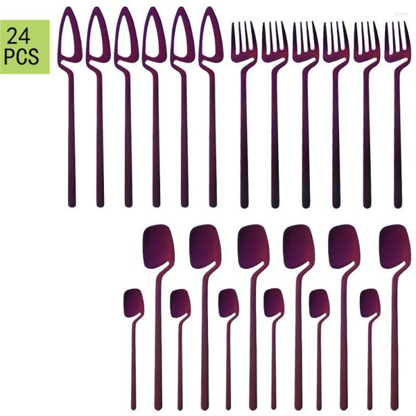 Ensembles de vaisselle 24 pièces violet dîner couteaux fourchette cuillères à café en acier inoxydable ensemble vaisselle maison cuisine couverts argenterie