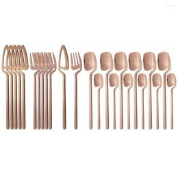 Juegos de vajilla 24 piezas Rose 304 Set de acero inoxidable Catanes Mirror Knives Coffee Spoon Tableware Flatware Silverware