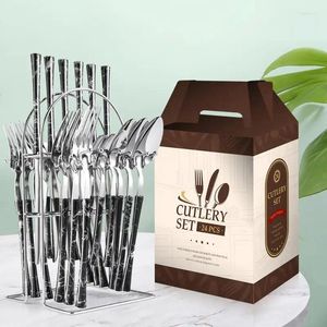 Ensembles de vaisselle 24pcs set 430 en acier inoxydable en acier inoxydable table de table de table à fourchette de cuillère de cuillère de cuisine