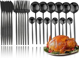 Dinware sets 24 -stks roestvrijstalen bestek set elegant spiegel gepolijst tafelgerei voor bruiloft Thanksgiving Christmas Ship