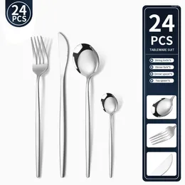 Ensembles de vaisselle 24 pièces en acier inoxydable, ensemble de couverts dorés, fourchettes, couteaux, cuillères à thé, vaisselle, fournitures de cuisine, cadeau de fête El