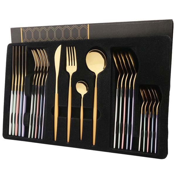 Ensembles de vaisselle 24 pièces en acier inoxydable mélange or couverts dîner couteau fourchette cuillère à café vaisselle cuisine argenterie 230321