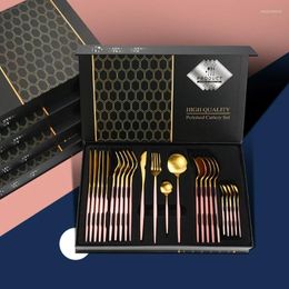 Dijkartikelen sets 24 -st roestvrij staal servies set gouden Europese stijl mes mes vork lepel luxe geschenkdoos vaatwasser veilig