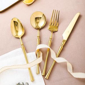 Ensembles de vaisselle 24 pièces vaisselle fourchette cuillère couteau ensemble 304 couverts en acier inoxydable couleur dorée pour dîner Restaurant de haute qualité
