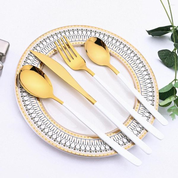 Ensembles de vaisselle 24 pièces ensemble de couverts en or blanc miroir occidental couverts en acier inoxydable fourchette couteau cuillère vaisselle argenterie