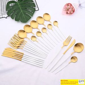 Set sets 24 stks1 set roestvrijstalen matte bestek set keuken wit goud western flatware mes vork lepel home service setdinnerwa setdinnerwa