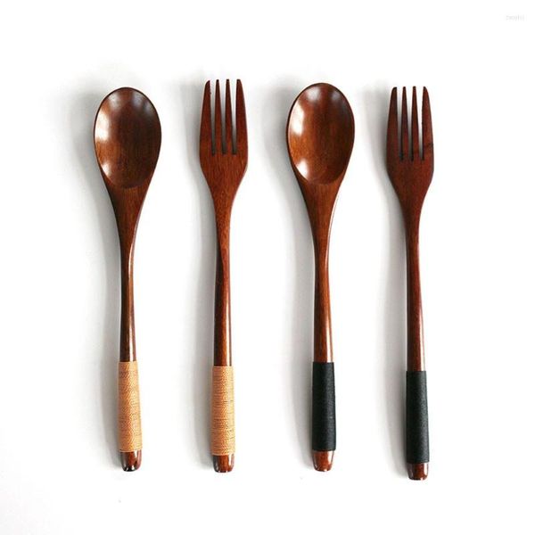 Conjuntos de vajilla 2 piezas Vajilla occidental Tenedor de madera Cuchara Juego de postres Estilo retro vintage Servir frutas Niños Utensi Scoop # WT