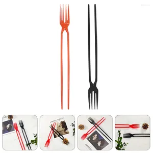 Dinware sets 2pcs Wegwerp plastic servies Twee-in-één Chopstick Fork Kitchen