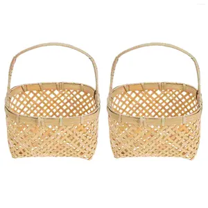 Conjuntos de vajilla 2 unids cesta de flores con asa cestas de niña tejidas a mano frutas recogiendo huevo caramelo decoración del jardín (