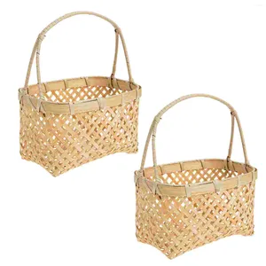 Ensembles de vaisselle 2 pièces fruits pique-nique panier oeuf Snack plateau de service tissé cadeau rotin stockage fleur