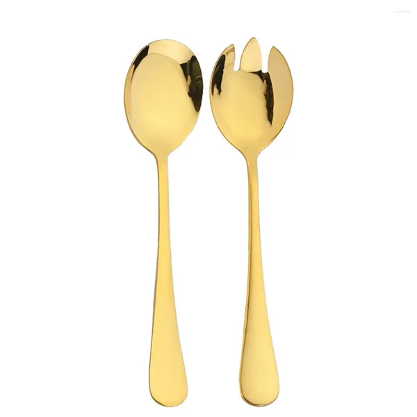 Conjuntos de vajillas 2 piezas de ensalada dorada Spoon Servidor de acero inoxidable accesorios de herramientas de cocina de estilo europeo de estilo europeo