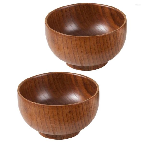 Ensembles de vaisselle 2pcs bol en bois naturel ménage servant une salade légère