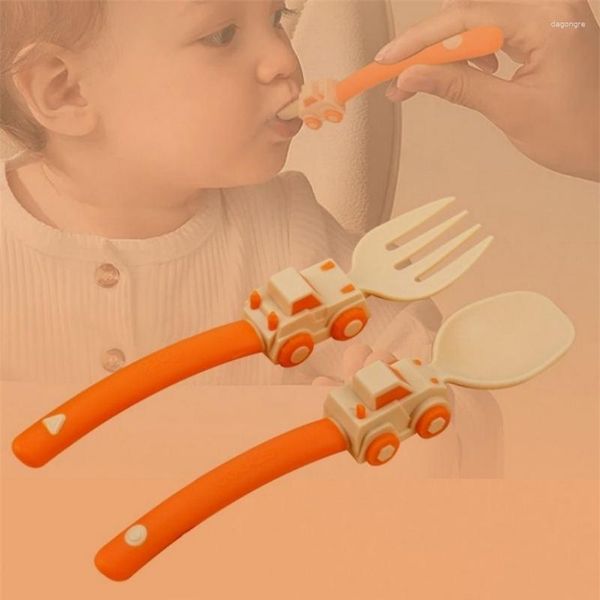 Ensembles de vaisselle 2PCS / Set Children's Car Table Vérification Cartoon Spoon Fork Baby Materials Safety Ustensiles For Kids Portable Cutlery Portable