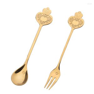 Dinware sets 2 stks/set hartvorm lepel vork roestvrij staal koffie kerstcadeaus keuken accessoires tabelgerei flatware kit