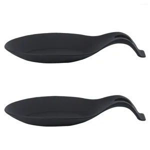 Ensembles de vaisselle 2 pièces Silicone cuillère reste ustensile de cuisine résistance à la chaleur porte-louche outil pour la maison Restaurant (noir)